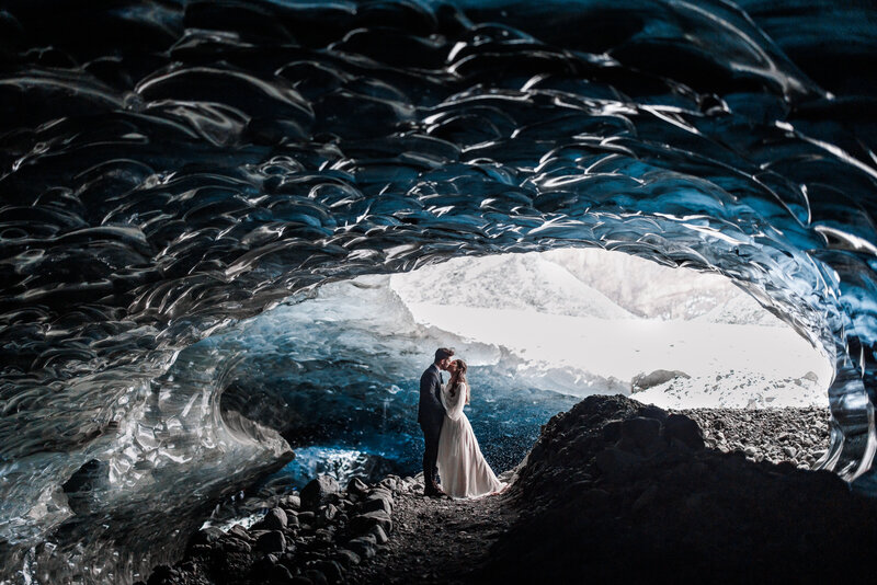 This bride and groom eloped in a glacier ice cave in Southern Iceland.