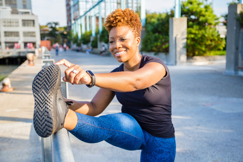 Michelle stretching her leg