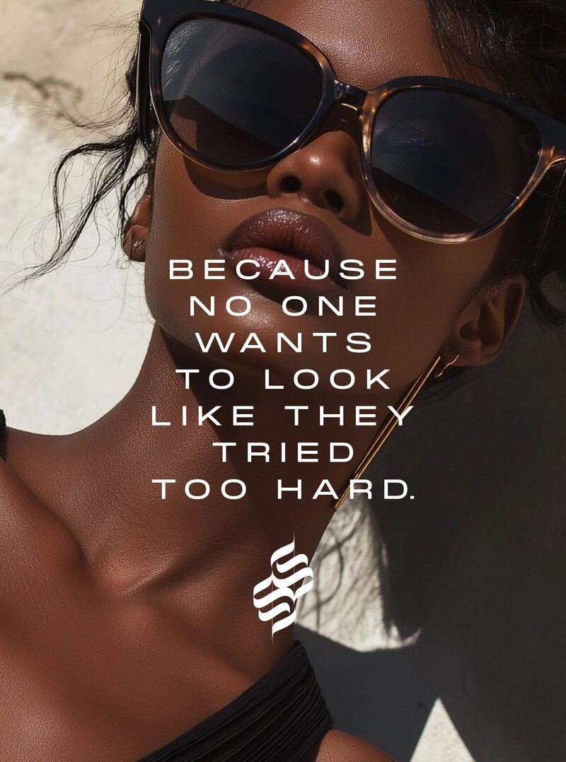 woman in sunglasses with Sadie Skin tagline
