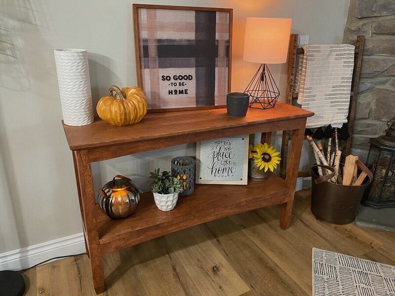 Cherry console table with fall decorations
