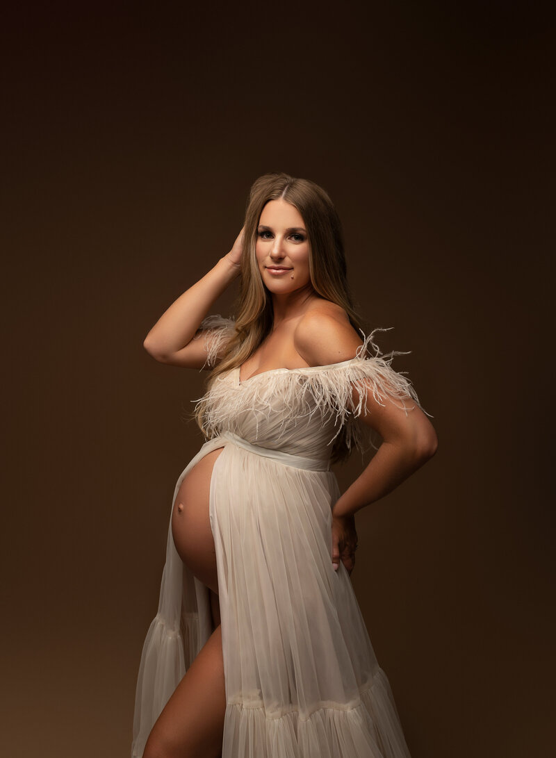 ivory open belly maternity dress