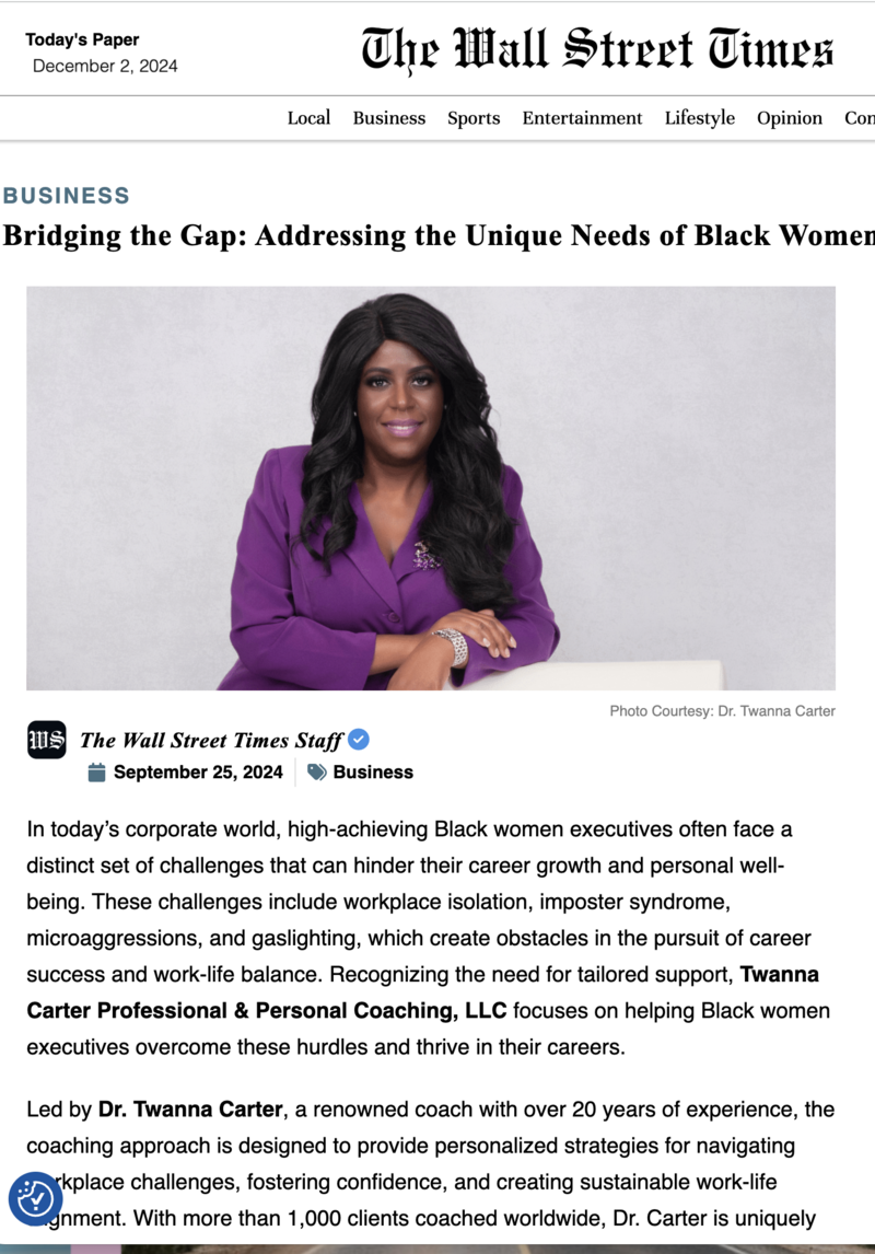 Black women executives Wall Street Times_Dr Twanna Carter