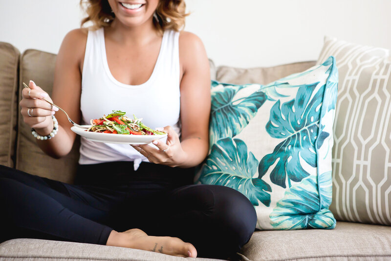 Women eating vegan meal for healthy living.