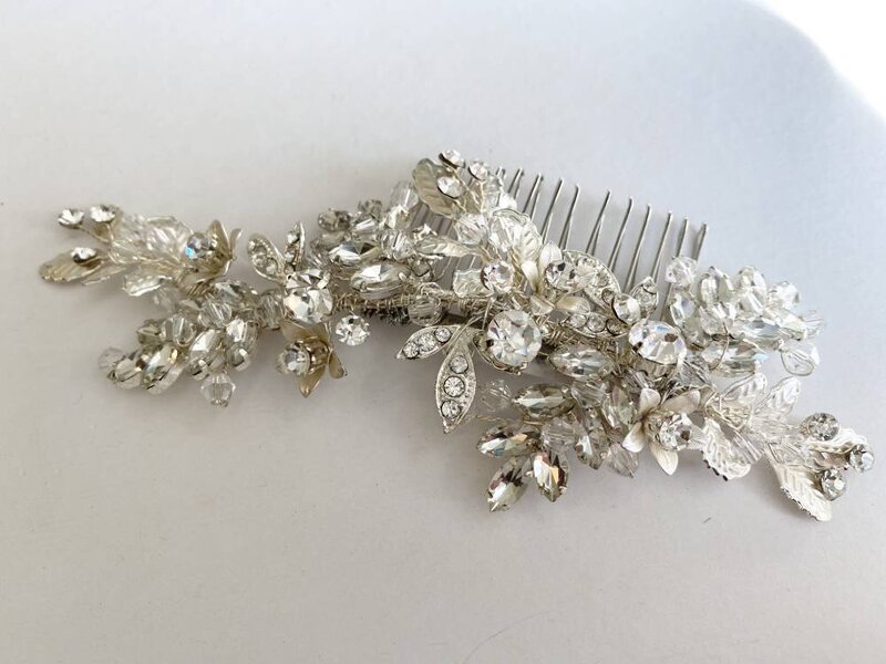 Rose silver crystal hair comb