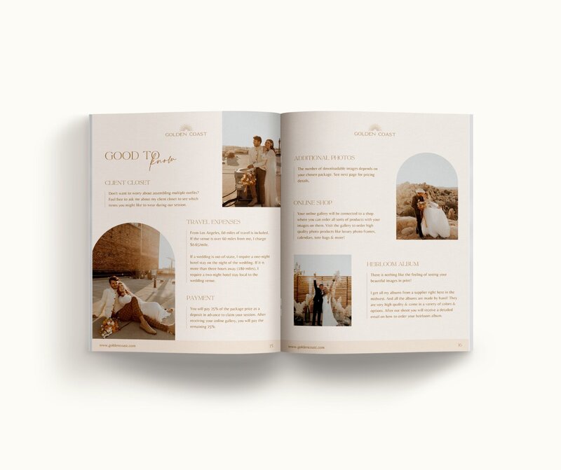 Boho pricing guide template for photographers Golden Coast 10