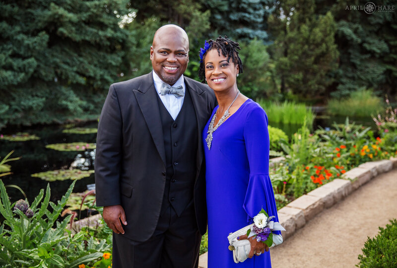 weddings guests at a water garden gazebo at Denver Botanic Gardens