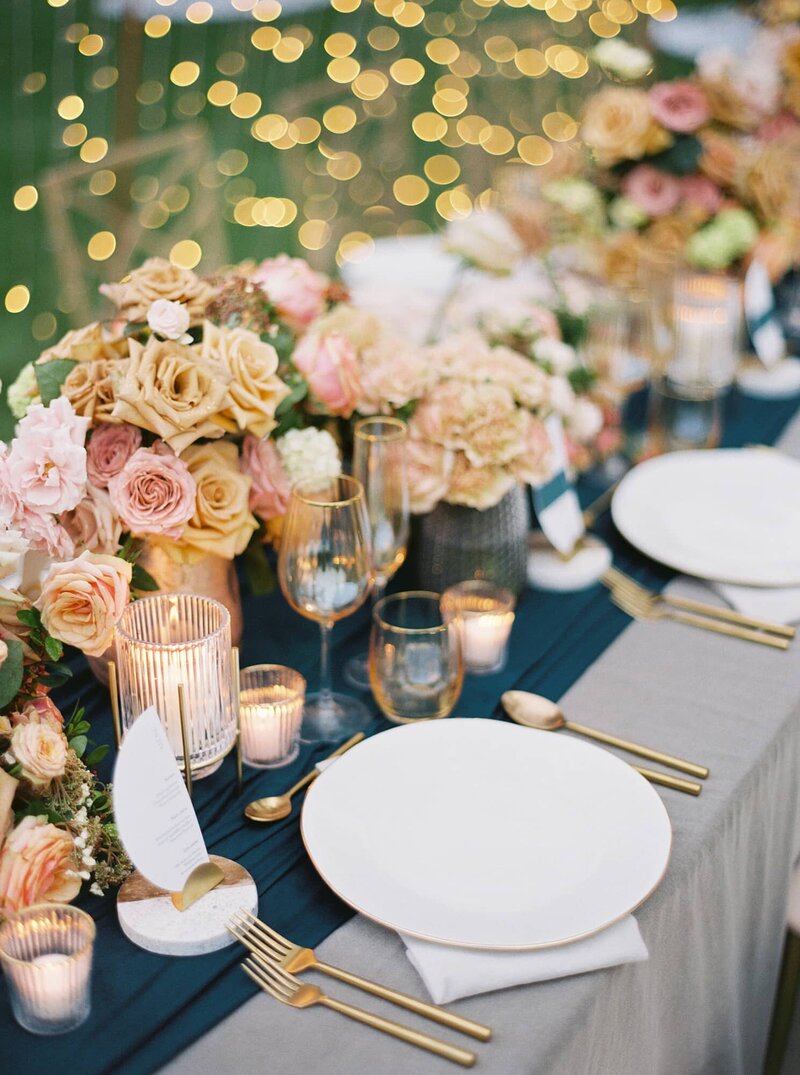 modern table styling wedding with teal gold and blush accent modern and minimal