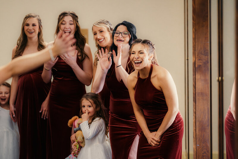 First look for bridesmaids at Brentwood Methodist Church 
