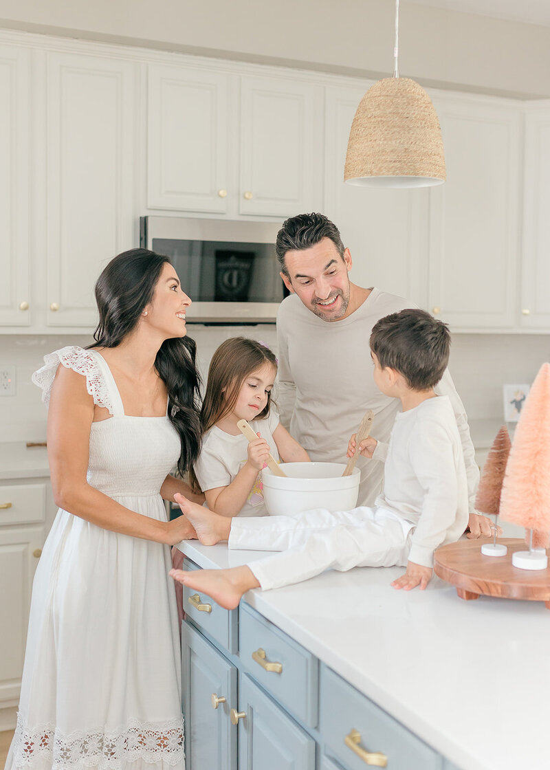 Family baking in kitchen