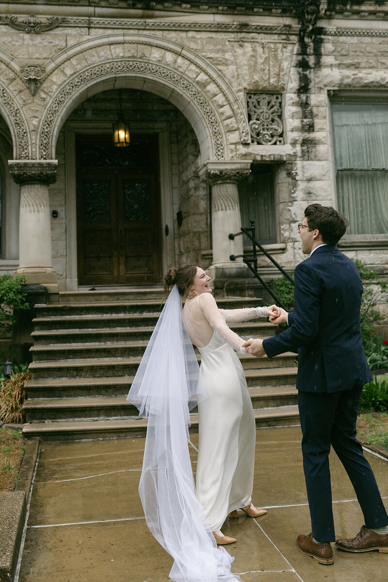 A traditional but eclectic, rainy Dallas microwedding. Pastel colored bouquet's, a silk wedding dress, and a documentary style approach.