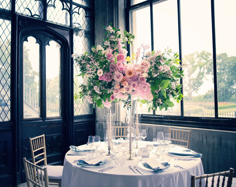 luxury wedding centerpiece with pink flowers