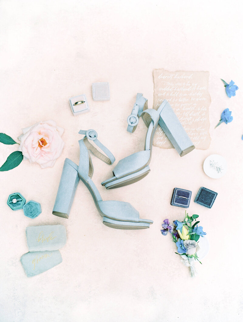Wed 2 You Alexandria VA Wedding Planner photo of blue heels and wedding stationery