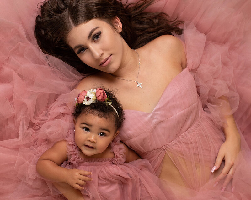 Baby and Mom photo session in Pink dress by Laura King Photography