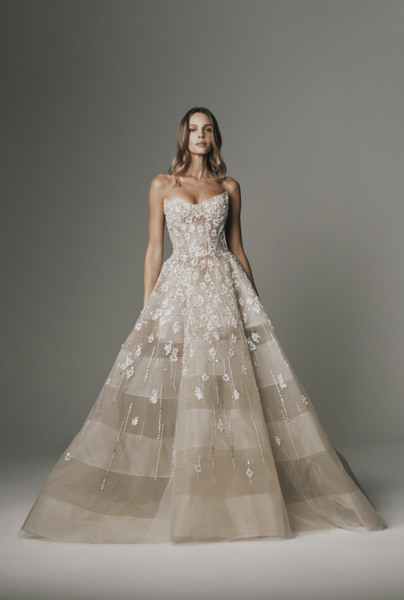 sachin and babi light blue dress Elegant Fitted Wedding Gown with Flower by Papilio Boutique