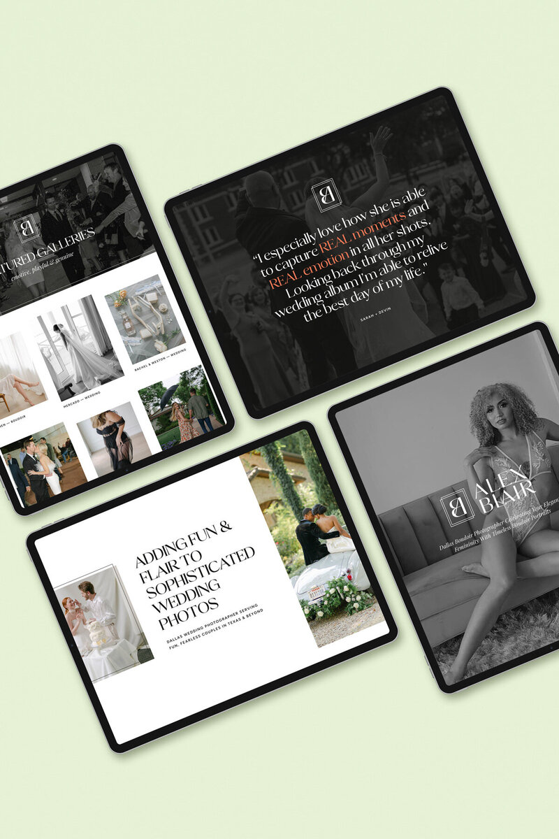 iPad mockups of wedding photographer website