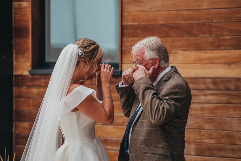 bride and her father cry during first look