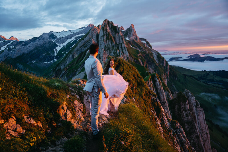 Couple eloping in the Swiss Alps at Appenzell