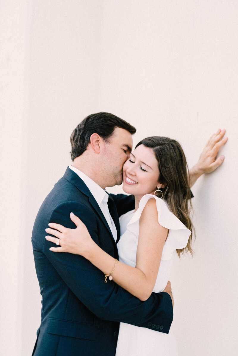 Film photo aesthetic wedding couple at engagement session in downtown Birmingham, AL