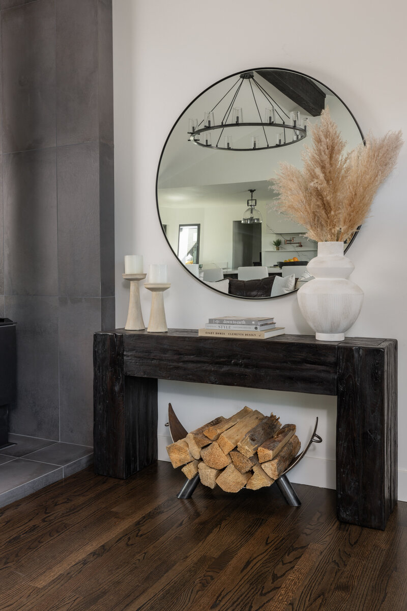 Console table with round mirror