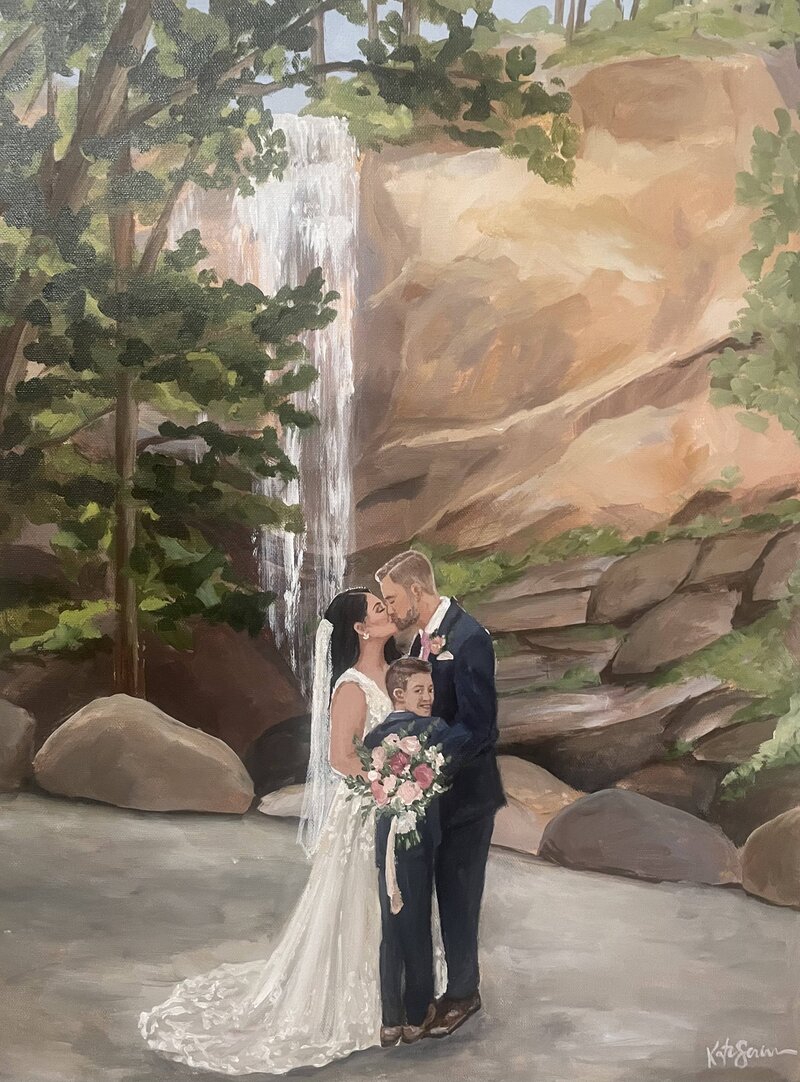 live wedding painting of bride and groom