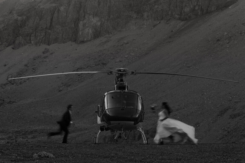 A couple having a helicopter elopement