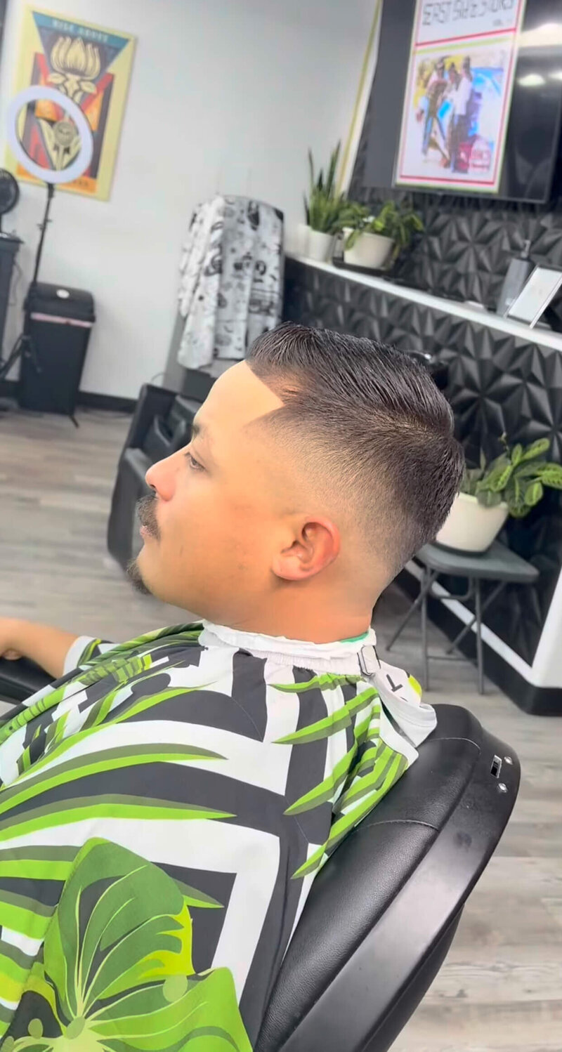 A finished fade haircut with a great blend at Onyx Barbershop in Wildomar, CA.