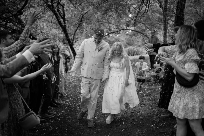 Wedding confetti shot in black and white