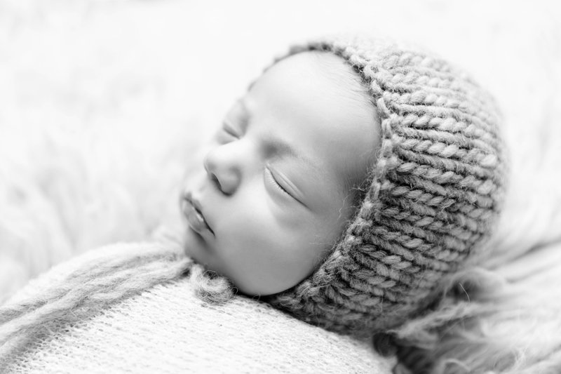 newborn profile in black and white