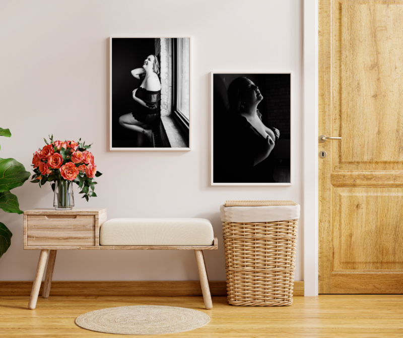 two black and white wall art  of a woman from a  Minneapolis Boudoir session