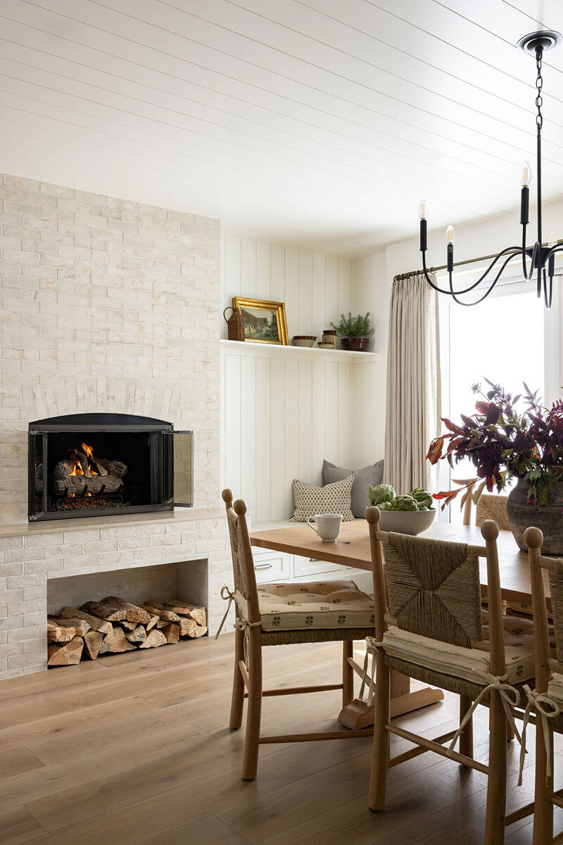 SoCal interior design of livingroom with fireplace in Seal Beach