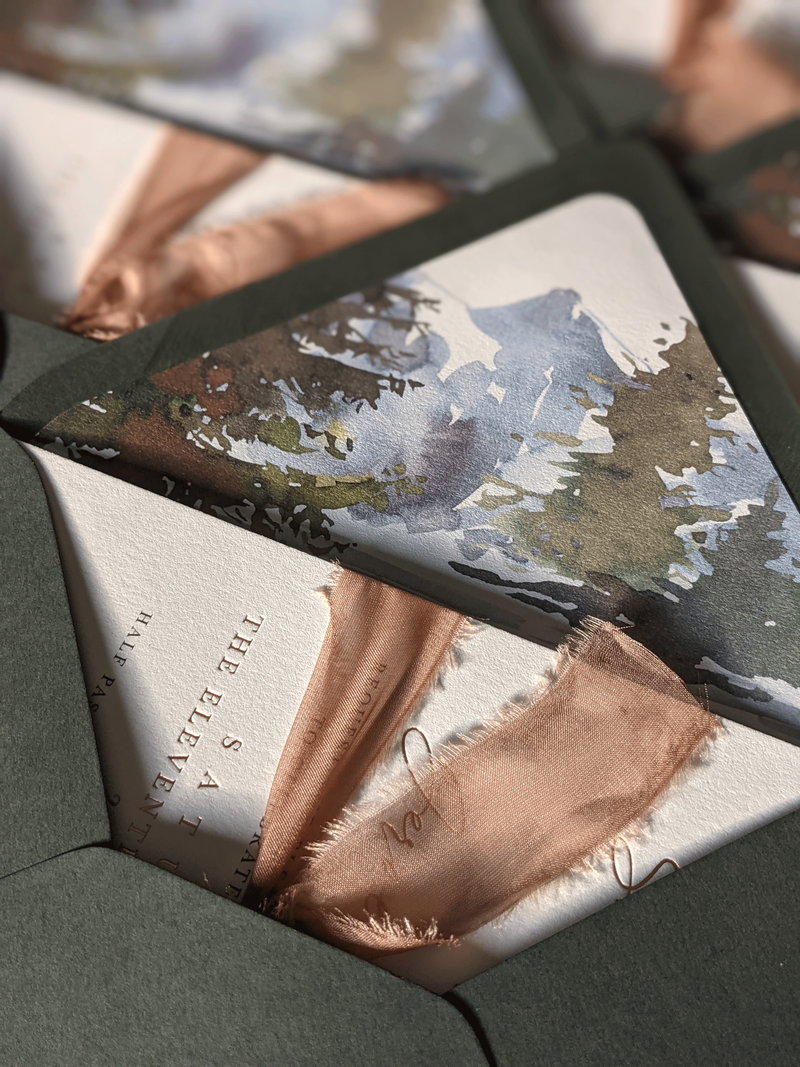 rustic yet elegant mountain wedding invitation