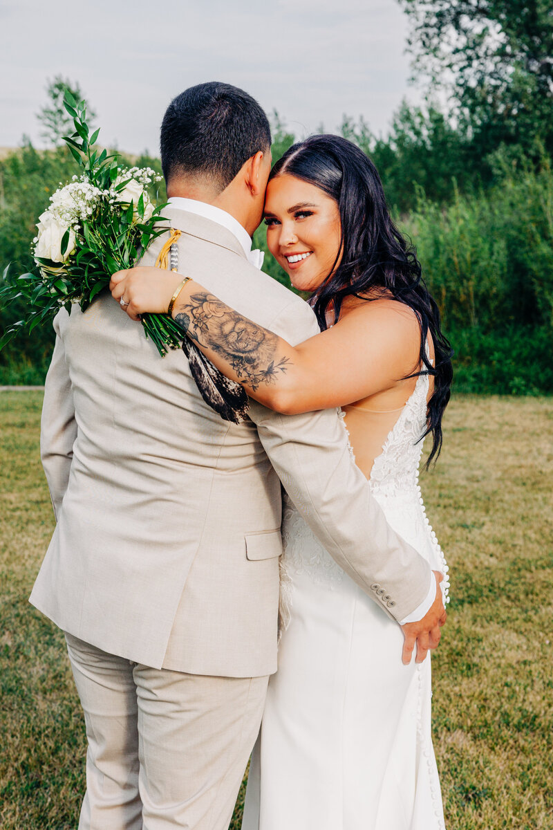 Portrait of bride and groom at Chancey's Event Center in Huntley, MT