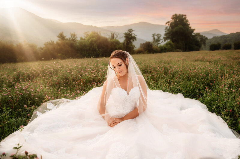Bride poses for Bridal Portraits in Asheville, NC.