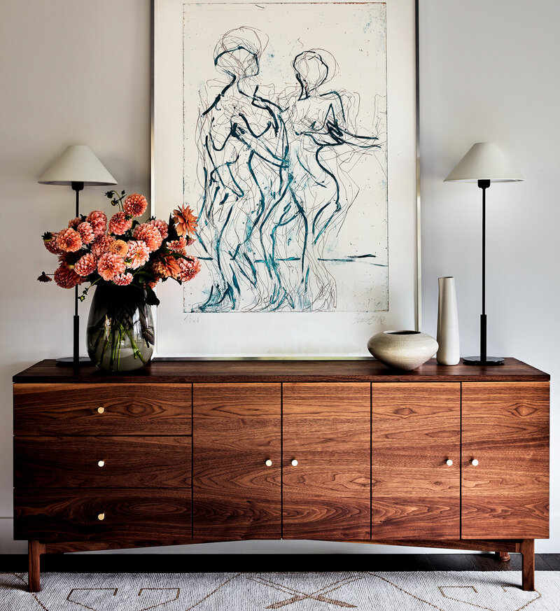 Top Interior Designers in Boston New Construction mountain home in Vermont with handcrafted furniture, modern art, and warm, comfortable New England spaces.