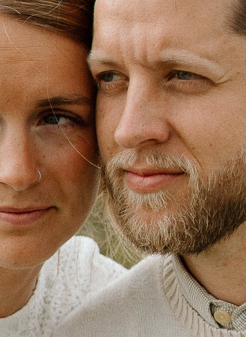 Close up portrait of couples faces touching each other during their adventure elopement