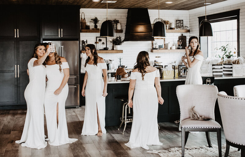 bridal party in kitchen