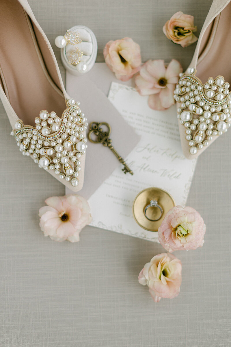 Mocha linen mat styled with brown and neutral wedding paper goods