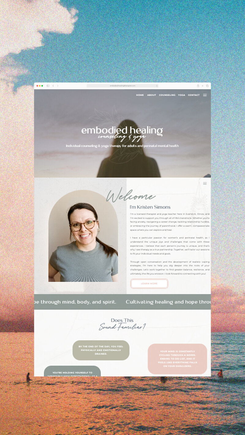 A long form screenshot of Embodied Healing Counseling and Yoga brand new website homepage.