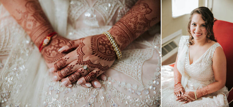 South Asian bride posing for portrait in  Philadelphia.