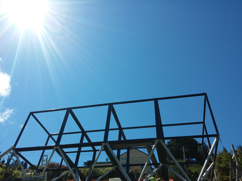 metal framing on steep hill site