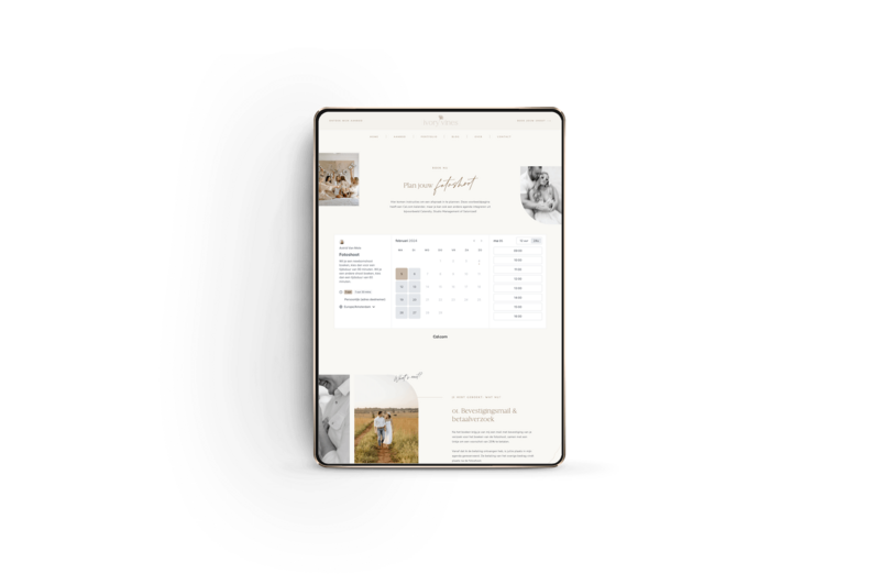 Ivory Vines boekingspagina mockup iPad