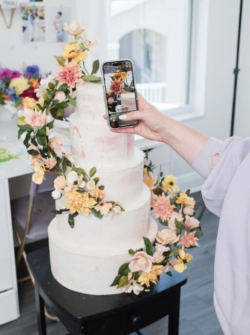 sugar flowers by kelsie cakes - camera phone photography of three tier floral wedding cake design