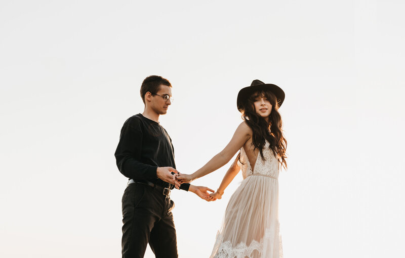 styled elopement with couple embracing