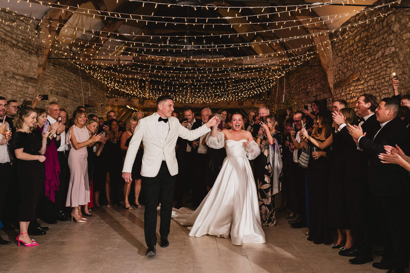 ride and groom enjoying their first dance during the evening party at Caswell House