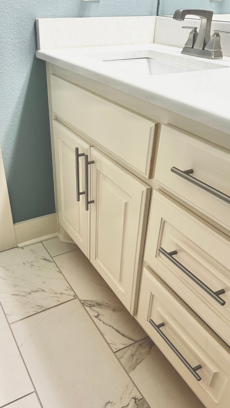 White bathroom cabinet.