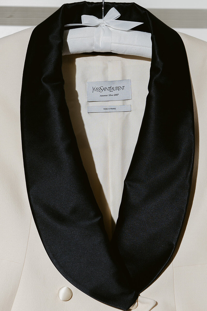 Close-up of vintage Yves Saint Laurent bridal couture photographed for Julbox editorial.