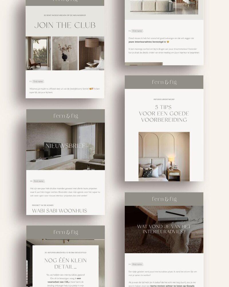 Flodesk email templates voor interieurontwerper
