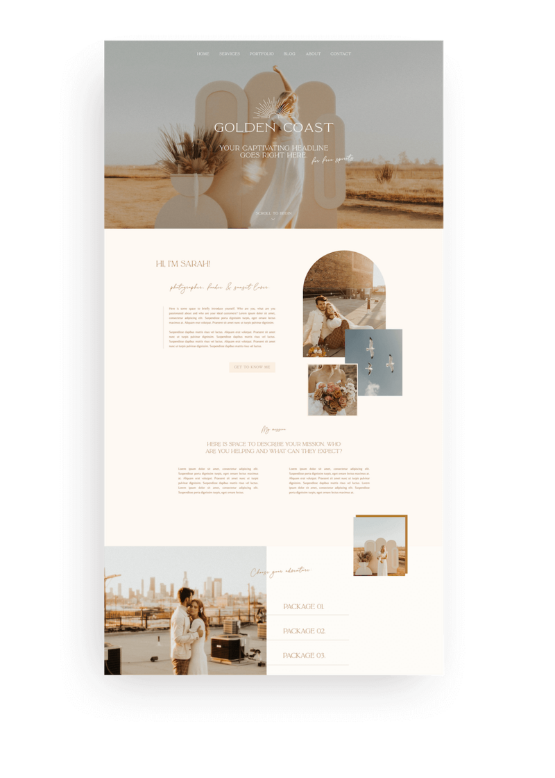 Boho photographer Showit website template 