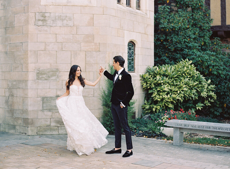 a bride and groom dancing