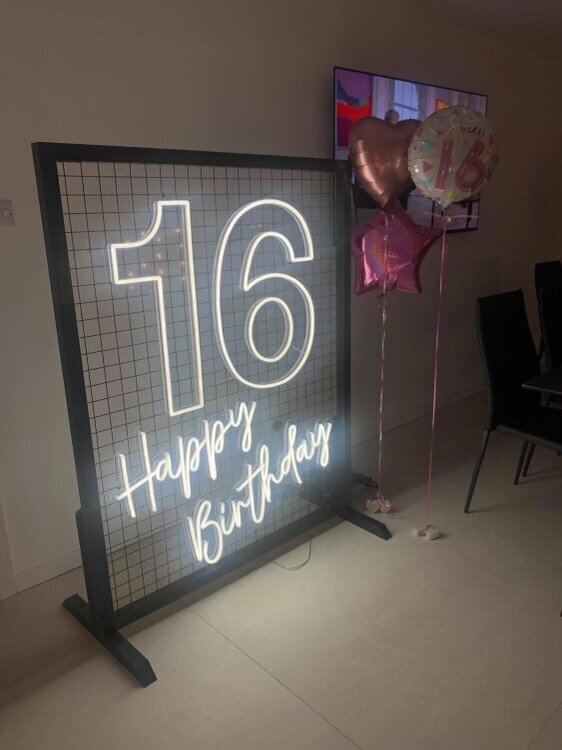 16 Birthday Neon Number and party decor hire Cheshire, THE WORD IS LOVE